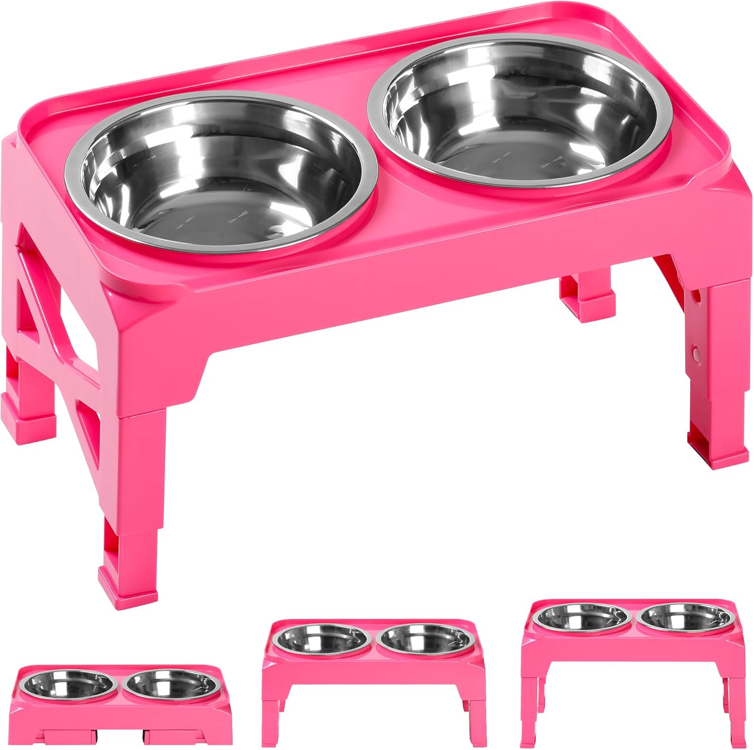 Hubulk Elevated Dog Bowls with 2 Stainless Steel Dog Food & Water Raised Bowls with No Spill Edge Non-Slip Stand Adjusts to 3 Heights(2.75