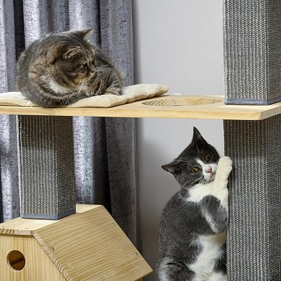Deluxe Double-Layer cat condo & Climbing Tree with Scratching Posts and Exercise Wheel